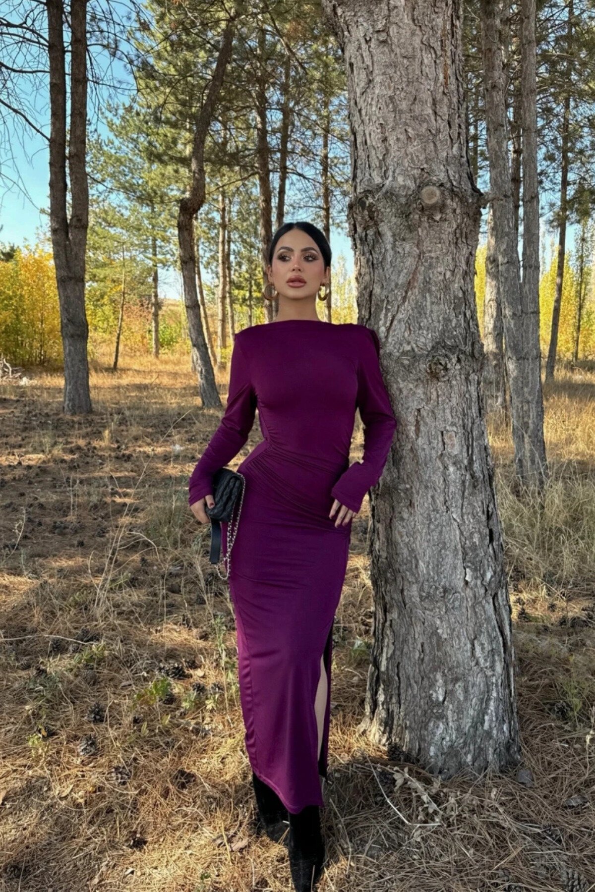 Long Mermaid Sandy Slit-Detail Dress - Plum - MOZENA