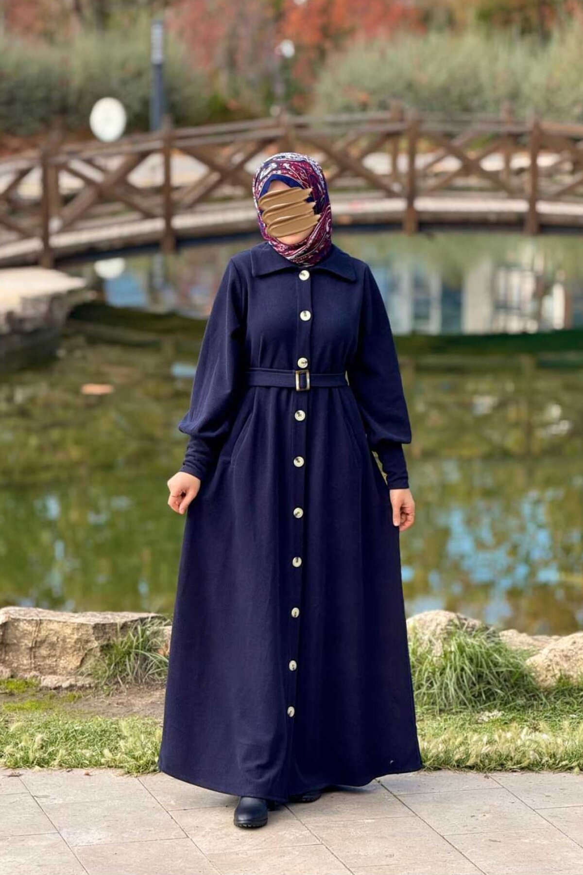 Lacivert Örme Flato Cepli Toka Kemerli Ferace - Nissra