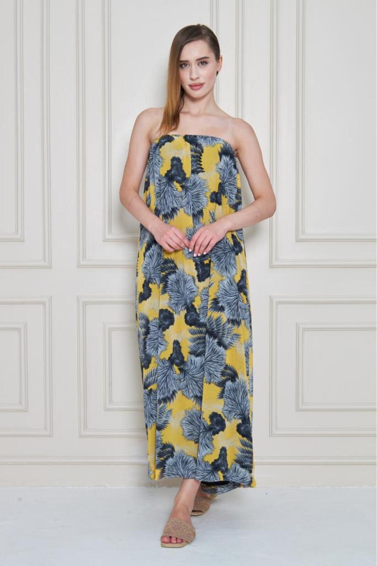 Midi Chiffon Spaghetti Strap Dress - Yellow - Pasaklı Giyim