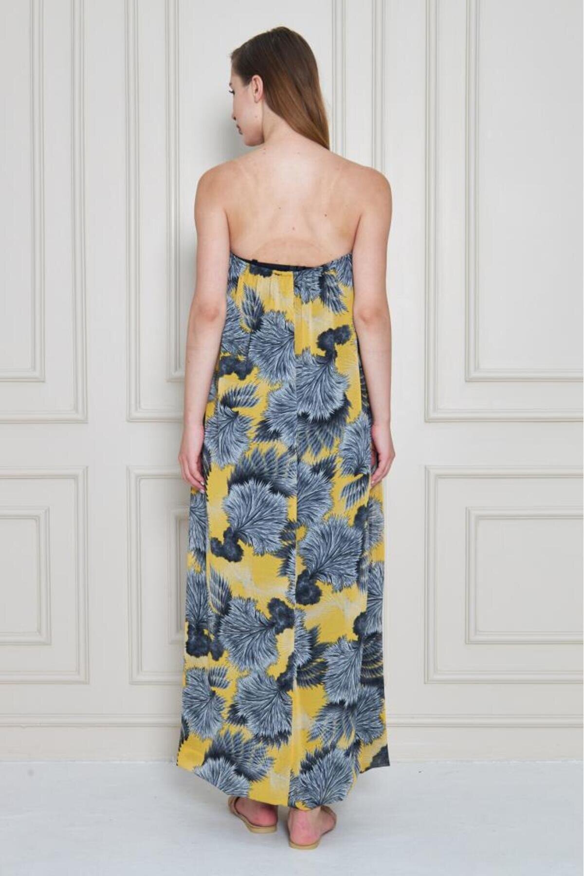 Midi Chiffon Spaghetti Strap Dress - Yellow - Pasaklı Giyim