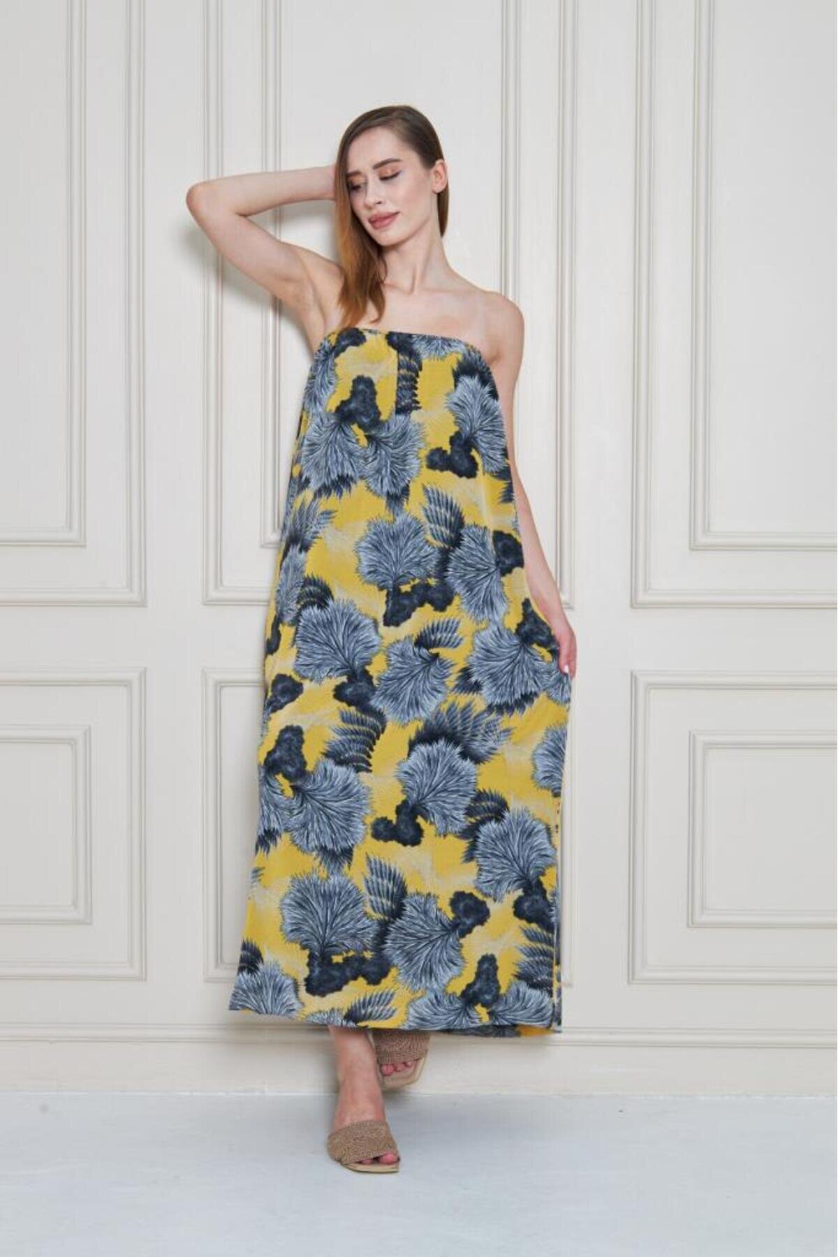 Midi Chiffon Spaghetti Strap Dress - Yellow - Pasaklı Giyim