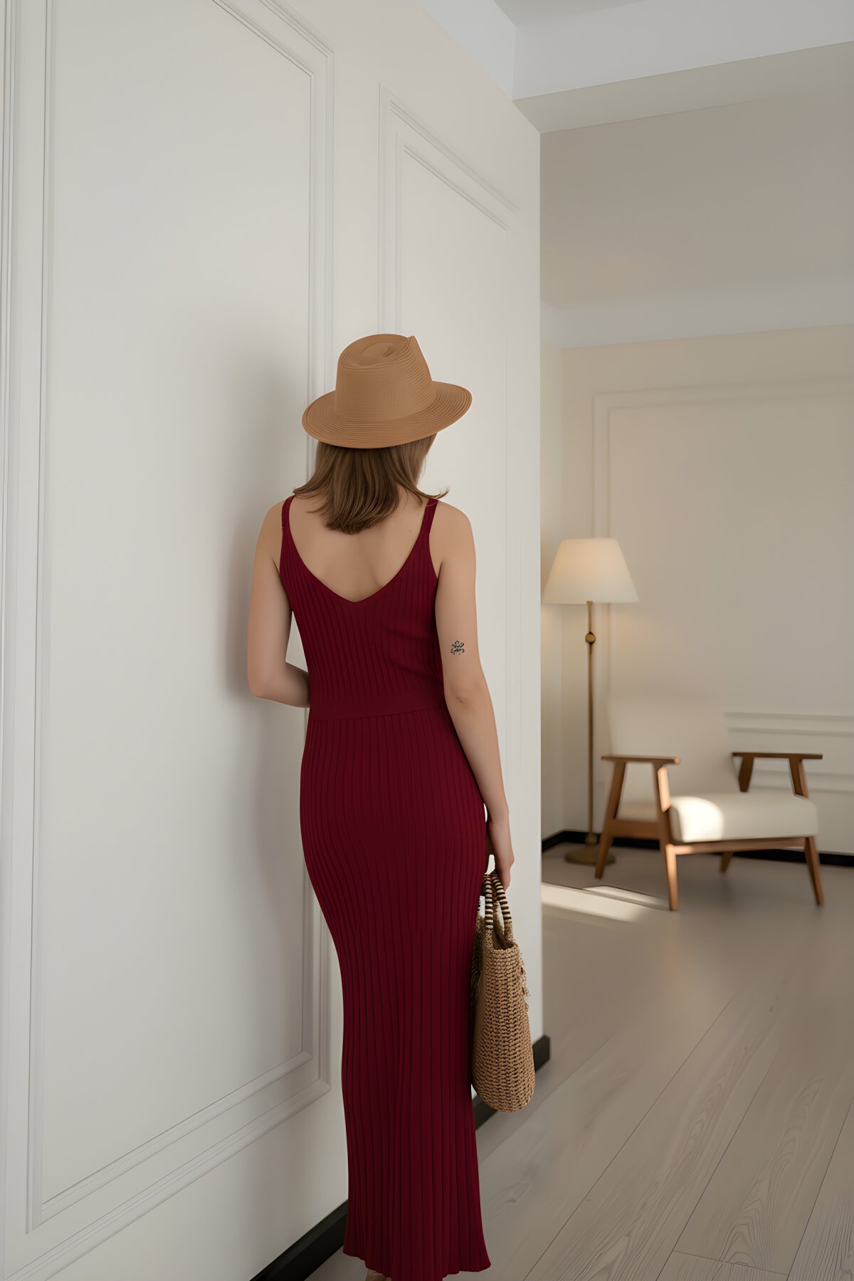 Long Knitted Dress - Burgundy - RAWEA FASHİON