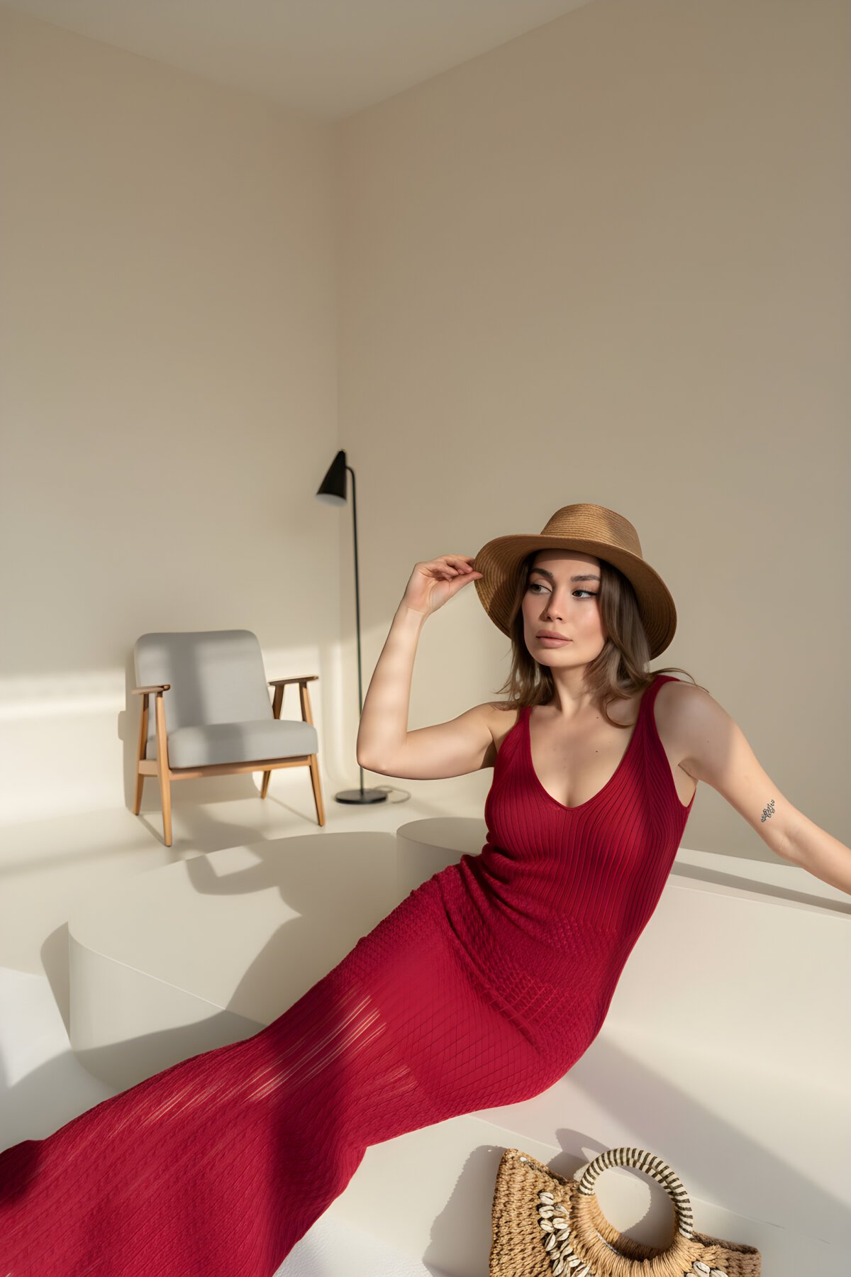 Long Knitted Dress - Burgundy - RAWEA FASHİON