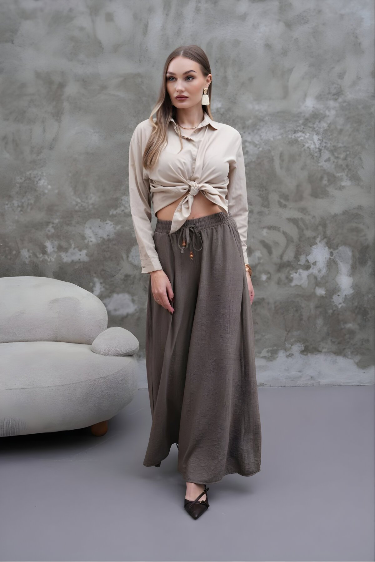 Füme Modal Kumaş Etek Pantolon