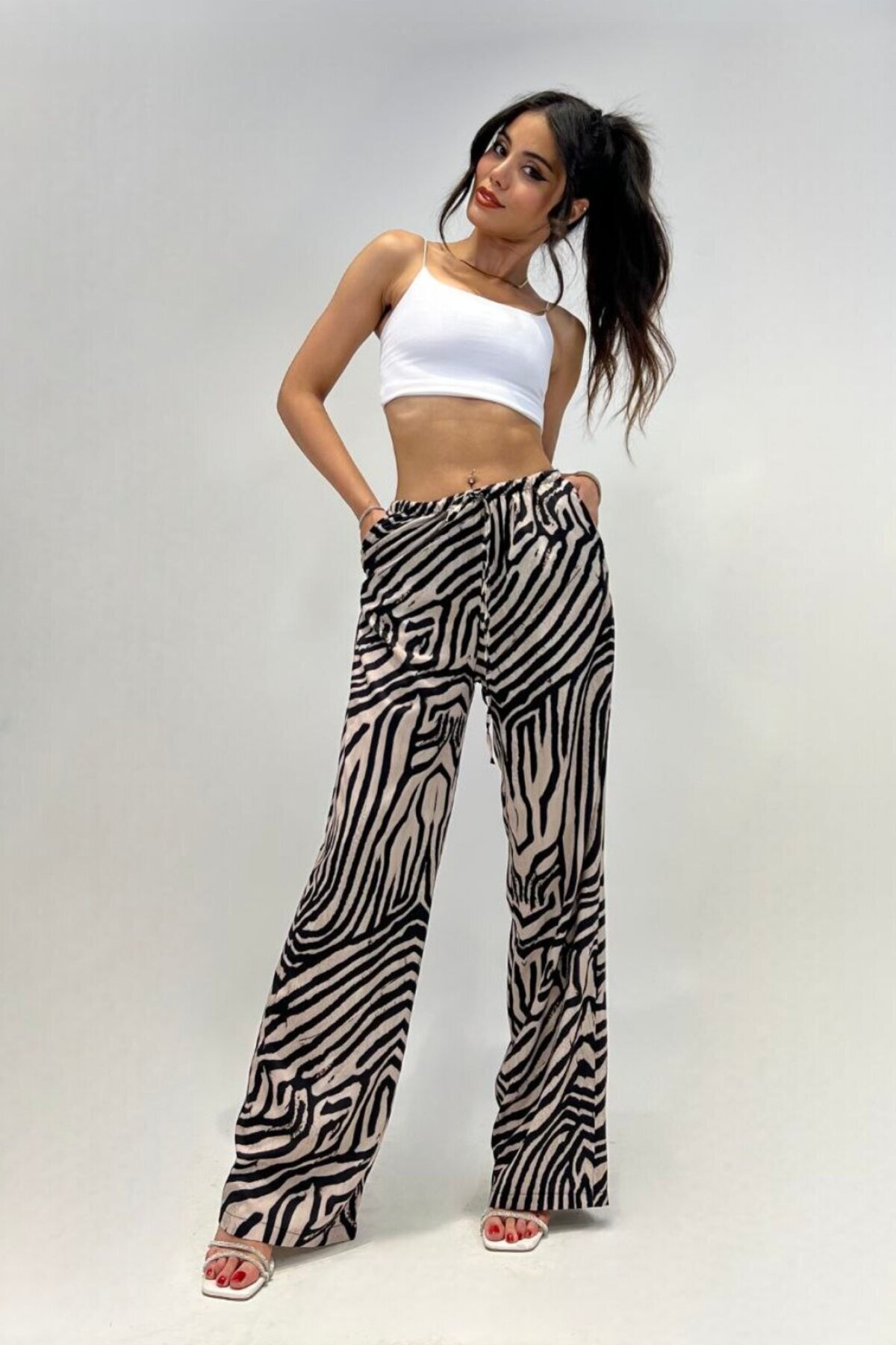 High Waist Leopard Thin-Belt Pants - Black - RAWEA FASHİON