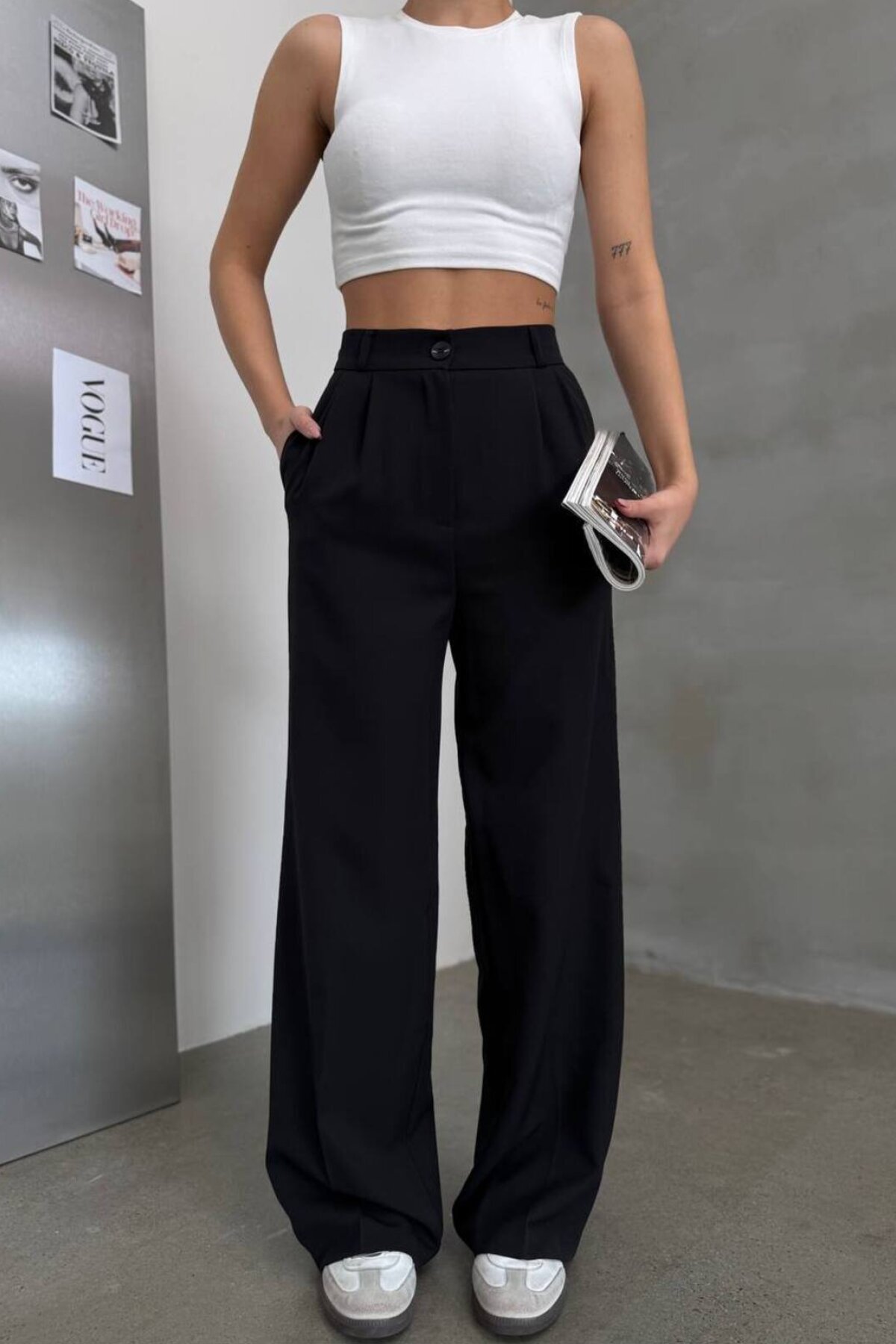 بنطلون بالازو أسود بخصر عالٍ - RAWEA FASHİON