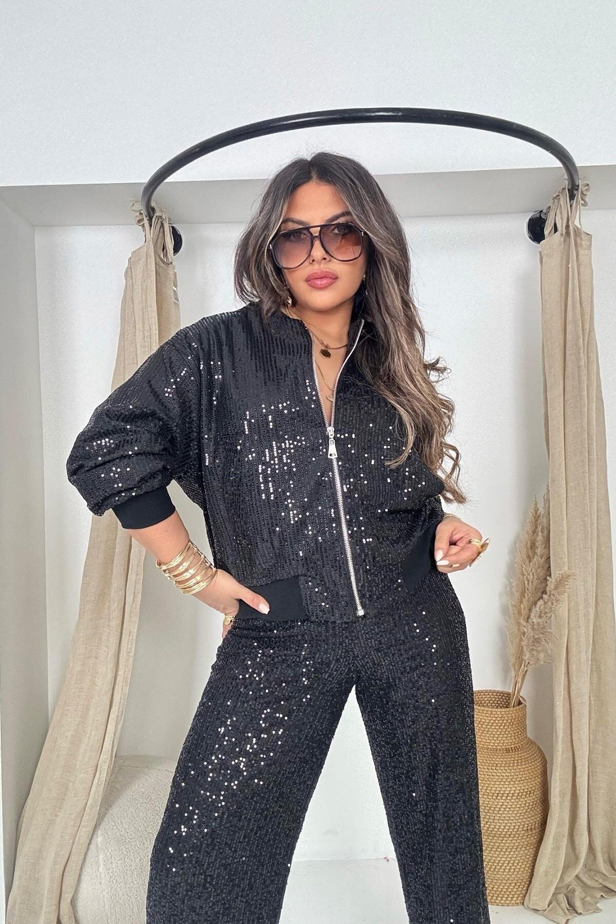 Bomber Sequined Jacket - Black - Sohotique By P