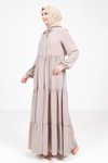 Bej Açık Üç Katlı Büzgülü Yakası Bağcıklı Ferace