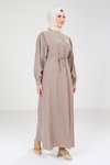 Bej Modal Tesettür Düğme Detaylı Elbise