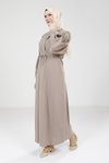 Bej Modal Tesettür Düğme Detaylı Elbise