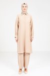 Bej Rahat Kesim Tunik Pantolon Tesettür İkili Takım
