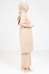 Bej Rahat Kesim Tunik Pantolon Tesettür İkili Takım
