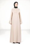 Modest Collared Button-Detail Dress - Beige