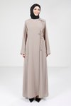 Bej Yandan Bağlama Detaylı Ferace