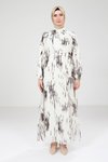 Beyaz Siyah Baskılı Tesettür Elbise