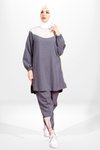 Gri Düğmeli Tunik Jogger Eşofman Takımı