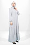 Gri Eteği Fırfırlı Lastik Kollu Tesettür Elbise