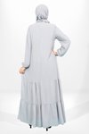 Gri Eteği Fırfırlı Lastik Kollu Tesettür Elbise
