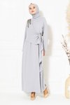 Gri Sonay Omuzdan Taş Detaylı Tesettür Elbise