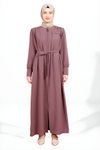 Zip-Up Abaya with Detachable Belt and Pockets - Dusty Rose