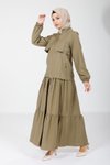 Haki Kolu Lastikli Fermuarlı Tesettür Ceket Elbise