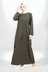 Haki Tesettür Bağcıklı Omuz Detaylı Elbise