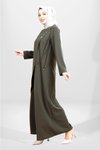 Haki Tesettür Bağcıklı Omuz Detaylı Elbise