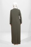 Haki Tesettür Bağcıklı Omuz Detaylı Elbise