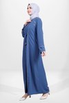 İndigo Fermuarlı Önden Bağlamalı Biye Detaylı Ferace