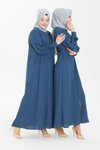 İndigo Nervürlü Şık Aksesuarlı Ferace