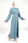 İndigo Tesettür Taş Kemer Detaylı Elbise