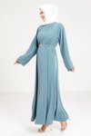 İndigo Tesettür Taş Kemer Detaylı Elbise