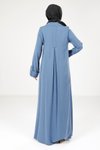 İndigo Yakalı Düğme Detaylı Tesettür Elbise