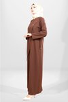 Kahve Bağcıklı Omuz Detaylı Tesettür Elbise