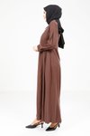 Kahve Pileli Tesettür Elbise