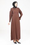 Kahve Pileli Tesettür Elbise