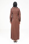 Kahve Pileli Tesettür Elbise