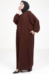 Kahve Yarasa Yakası Fermuarlı Tesettür Elbise