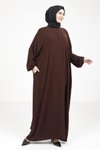 Kahve Yarasa Yakası Fermuarlı Tesettür Elbise