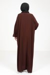 Kahve Yarasa Yakası Fermuarlı Tesettür Elbise