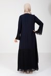 Lacivert Çiçek Detaylı Eteği Pliseli Tesettür Elbise