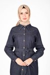 Lacivert Denim Tesettür Tunik Pantolon İkili Takım