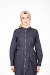 Lacivert Denim Tesettür Tunik Pantolon İkili Takım