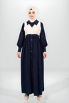 Lacivert Düğmeli Yelek Detaylı Tesettür Elbise