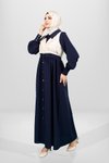 Lacivert Düğmeli Yelek Detaylı Tesettür Elbise