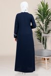 Lacivert Kruvaze Kapama Yapışkan Taş Detaylı Tesettür Elbise
