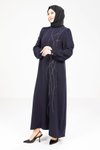 Lacivert Omuz Pileli Tesettür Elbise