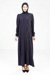 Lacivert Omuz Pileli Tesettür Elbise