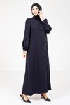 Lacivert Omuz Pileli Tesettür Elbise