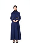 Modest Front Buckle Detail Dress - Navy Blue